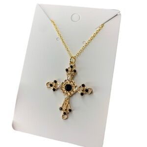 Gold and black cross necklace
